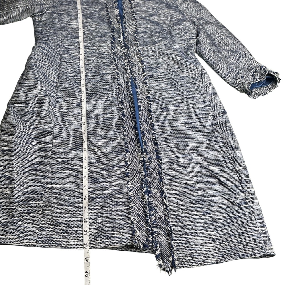 Anne‎ Klein Blue White Tweed Longline Fringed Topper Jacket Size 12 NEW - Picture 14 of 16